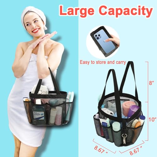 Fammart Mesh Shower Caddy Portable for College Dorm Room Essentials, 8-Pocket Large Shower Basket Tote Bag with 2 Handles for Toiletry, Bathroom, Beach, Camp, Gym - Image 2