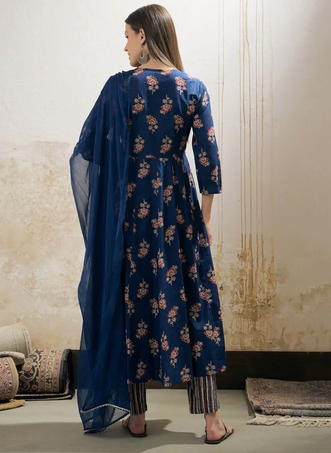 SASSAFRAS Floral Printed Anarkali Kurta Set for Women