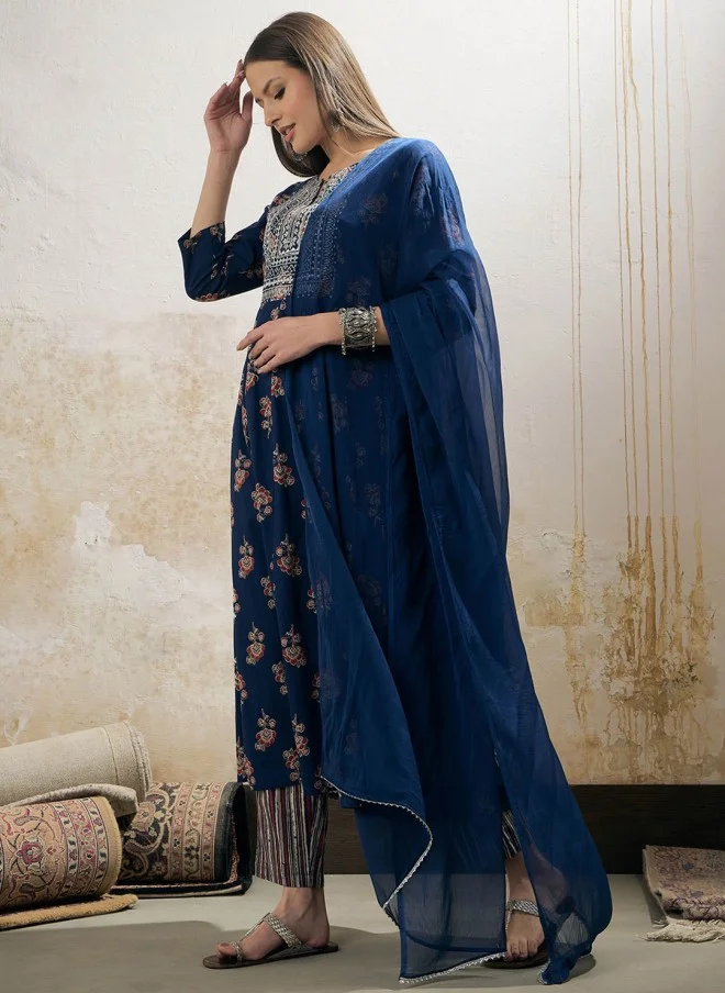 SASSAFRAS Floral Printed Anarkali Kurta Set for Women