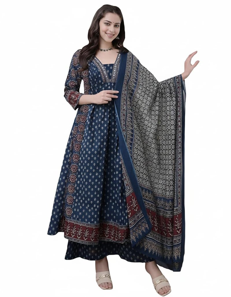 SKY FAB Women's Rayon Printed Anarkali Kurta and Pant with Dupatta Set (Large Size Available) - Image 1