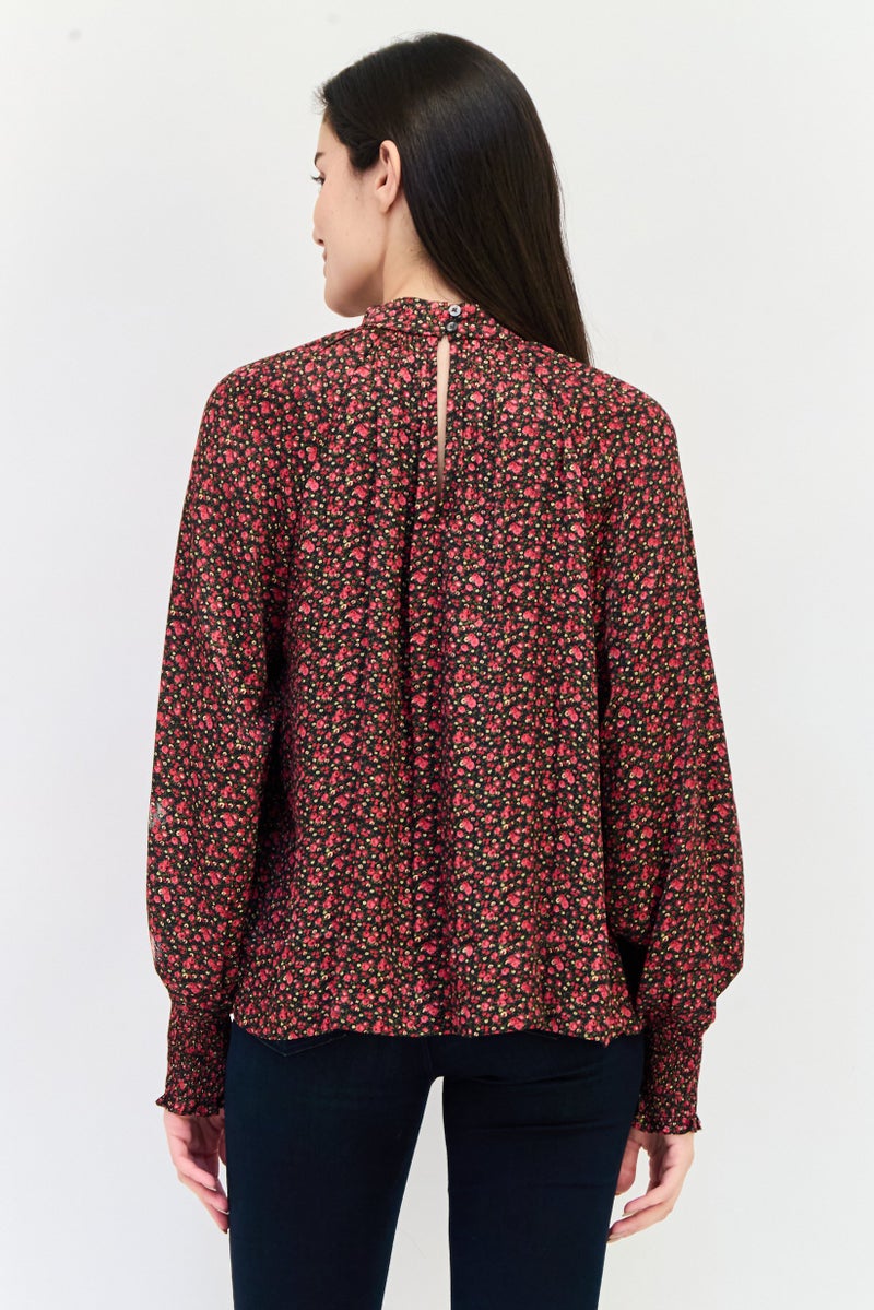 GAP Women Mock Neck Long Sleeve Floral Print Blouse, Multicolor  - Image 4