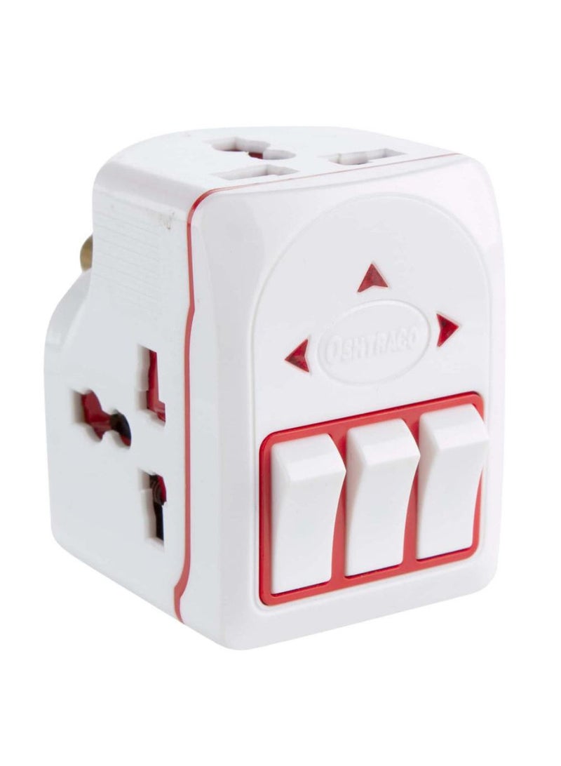 Oshtraco 3-Way Universal Adaptor Plug W/ Individual Switch 15A