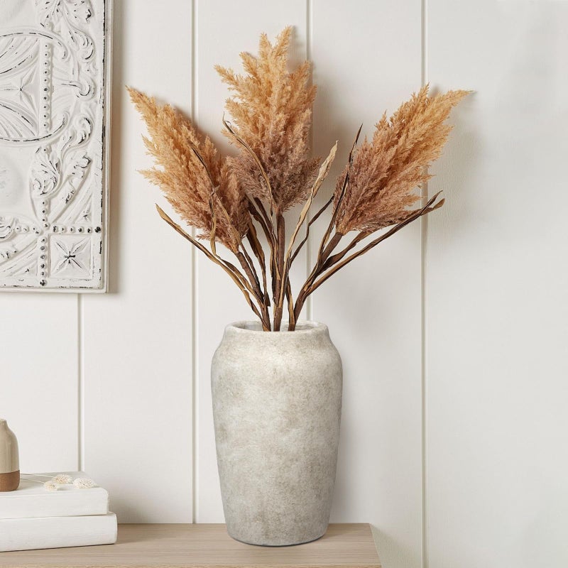 Briful Rustic Vintage Ceramic Vase, 9.06'' Farmhouse Table Decor with Wide Mouth, Large Decorative Vases for Home Decor, Living Room, Entryway & Shelf Styling, Beige - Image 4