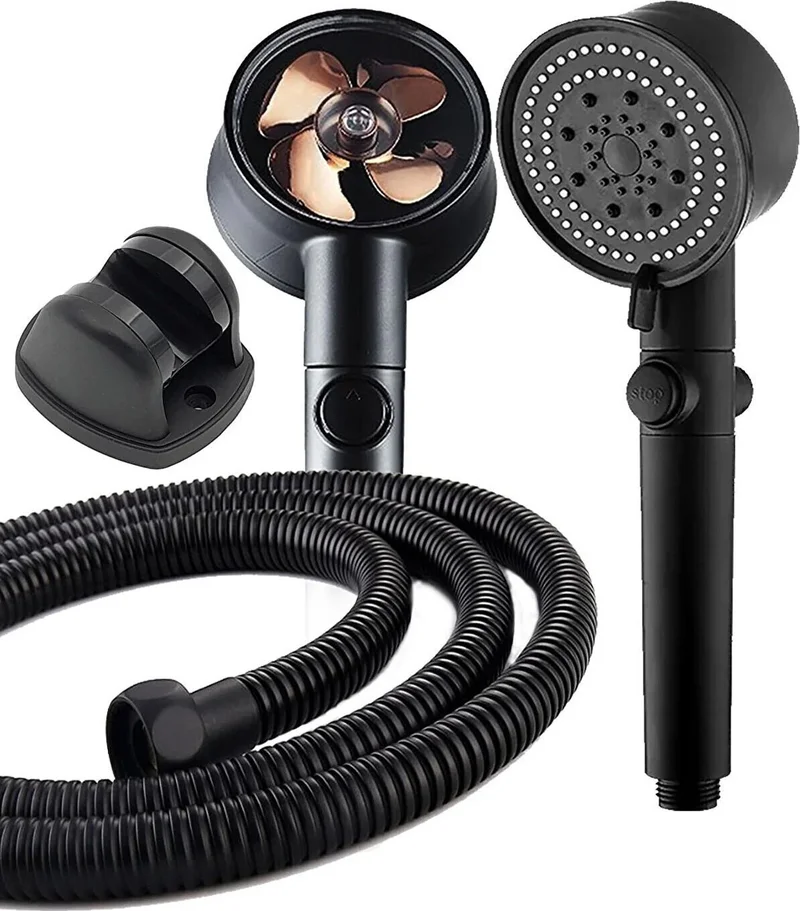 Mobee Bathroom Shower Set with Turbo Fan, 5 Functions, Economical Shower Head, Shower Hose 150 cm and Joint