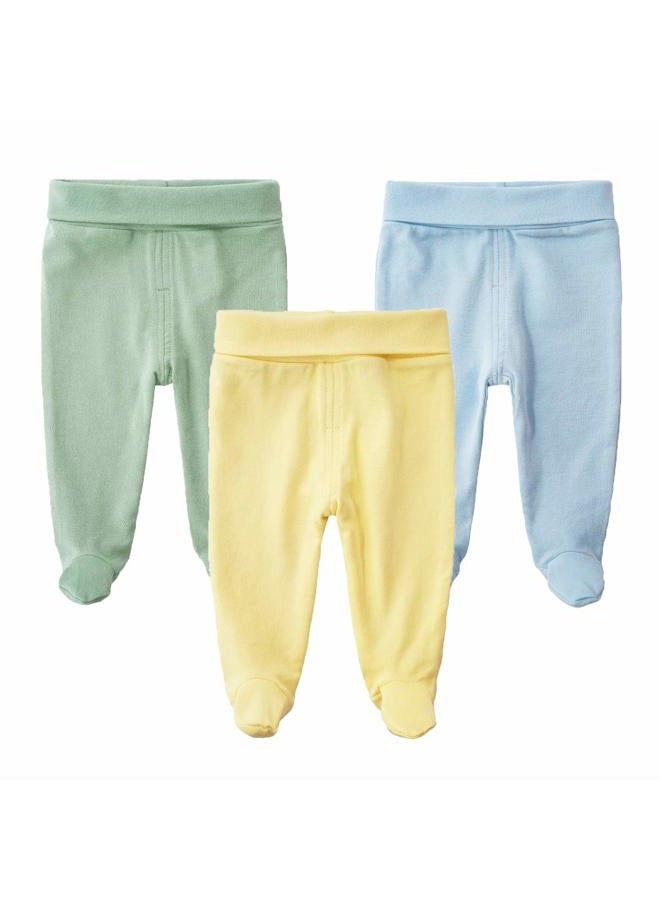 Teach Leanbh Infant Baby 3 Pack Footed Pants Cotton High Waist Casual Leggings 0-12 Months (3 Months, D) - Image 1