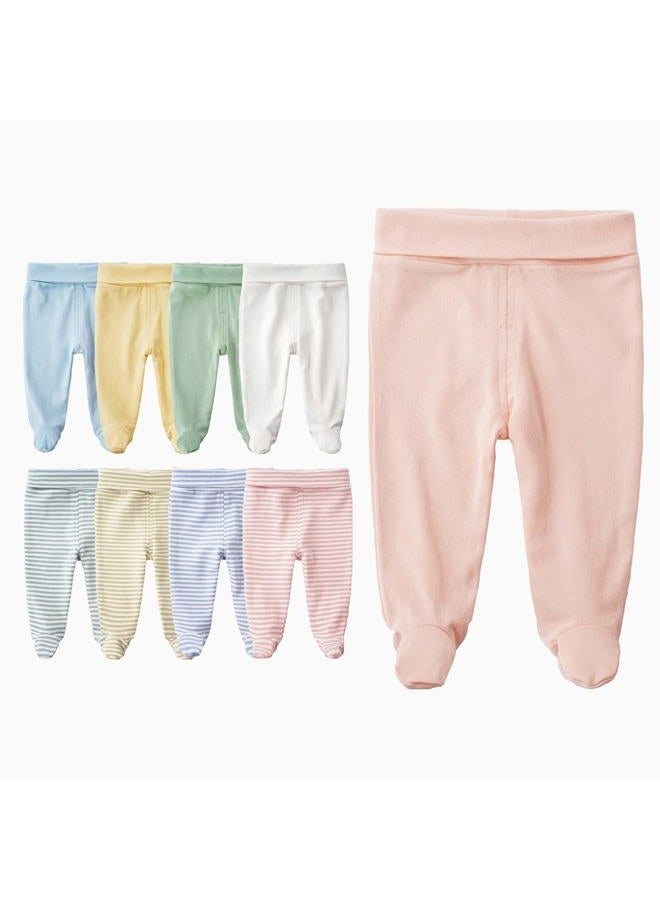Teach Leanbh Infant Baby 3 Pack Footed Pants Cotton High Waist Casual Leggings 0-12 Months (3 Months, D) - Image 5