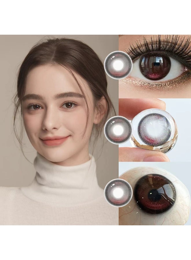 عين كي اس اس عدسات لاصقة ملونة سنوية بتصميم الأميرة المرحة باللون الأحمر، عدسات تجميلية للجنسين، عدسات عصرية طبيعية، مع علبة - Image 1