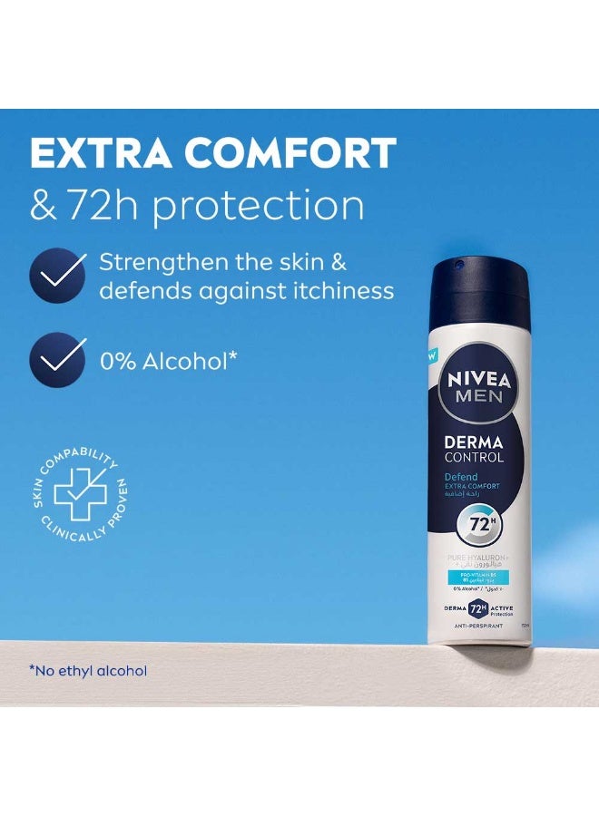 Nivea Men Derma Control Defend Extra Comfort Anti-Perspirant Spray With Pure Hyaluron And Pro-Vitamin B5 150ml - Image 2