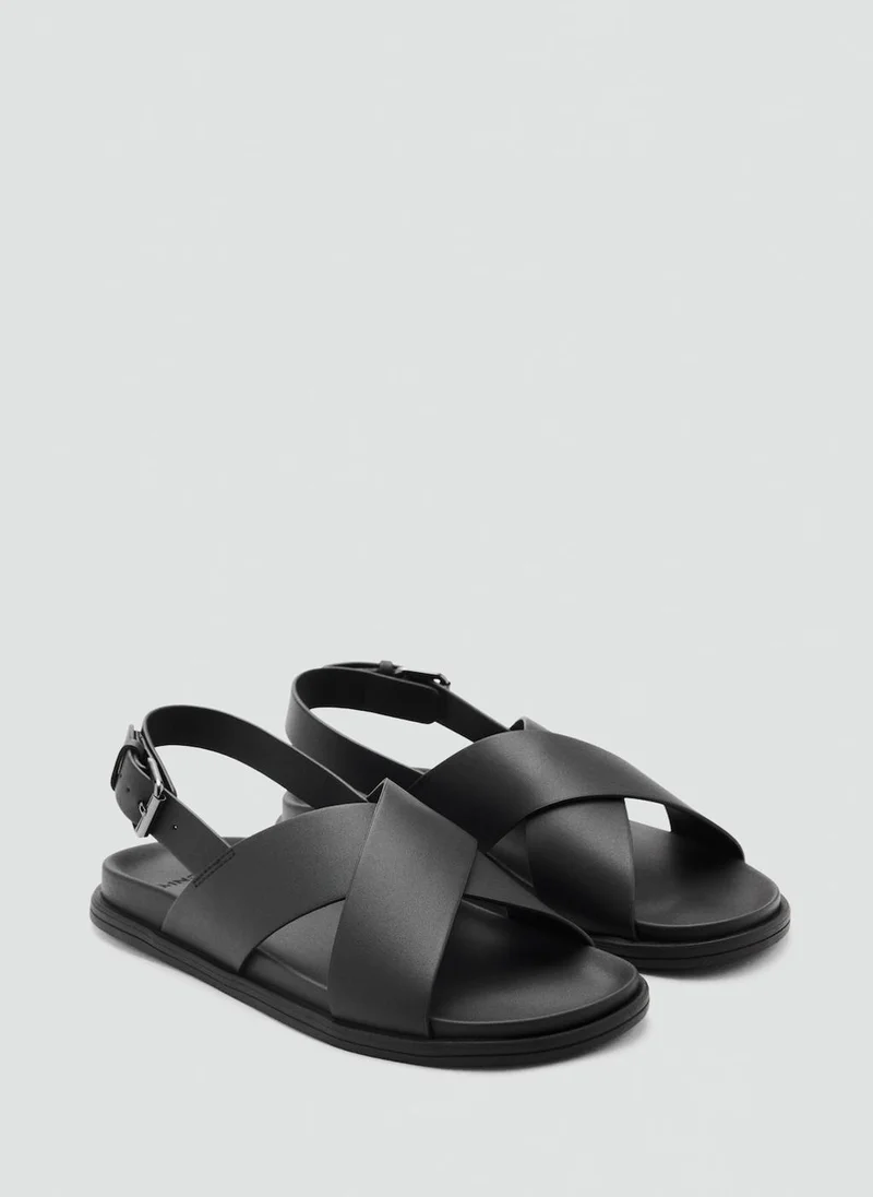 Mango Man Leather Crossed Strap Sandal