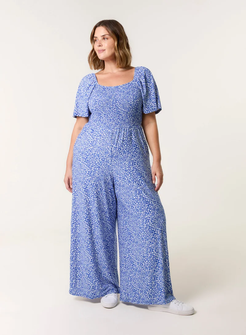 بلو فانيلا Curve Square Neck Shirred Jumpsuit