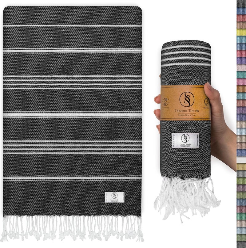 Ossano Turkish Beach Towel Absorbent & Quick Dry Oversized (39" x 71") - Decorative, Versatile and Functional as Gym, Travel and Bath Towels, Outdoor, Beach, Picnic Blanket - Antest Grey - Image 1