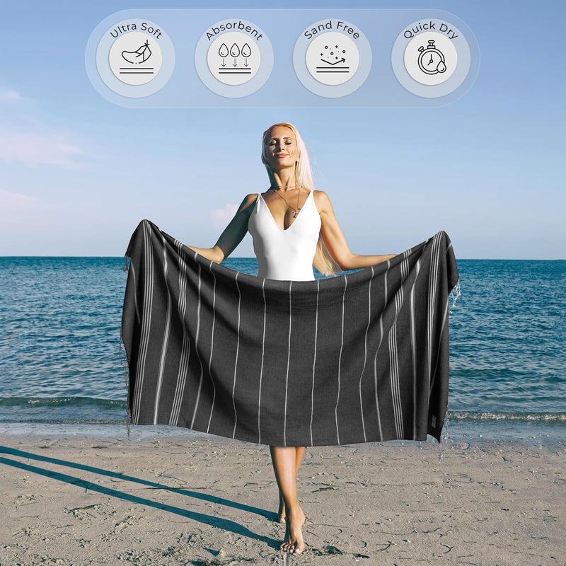 Ossano Turkish Beach Towel Absorbent & Quick Dry Oversized (39" x 71") - Decorative, Versatile and Functional as Gym, Travel and Bath Towels, Outdoor, Beach, Picnic Blanket - Antest Grey - Image 2