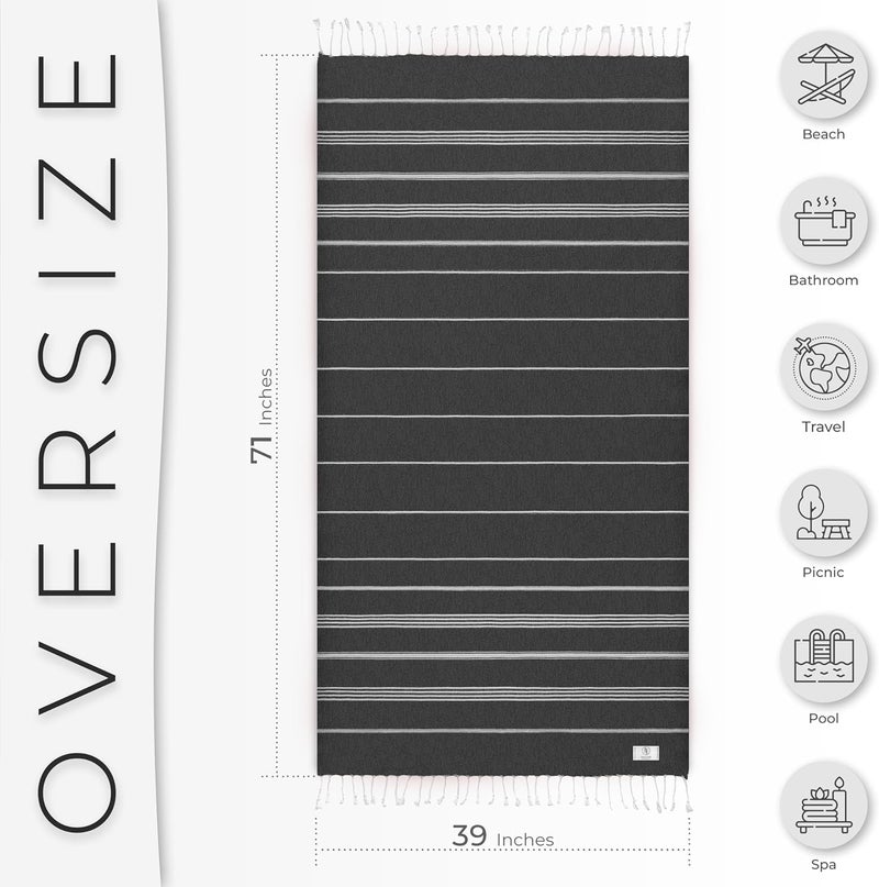 Ossano Turkish Beach Towel Absorbent & Quick Dry Oversized (39" x 71") - Decorative, Versatile and Functional as Gym, Travel and Bath Towels, Outdoor, Beach, Picnic Blanket - Antest Grey - Image 3