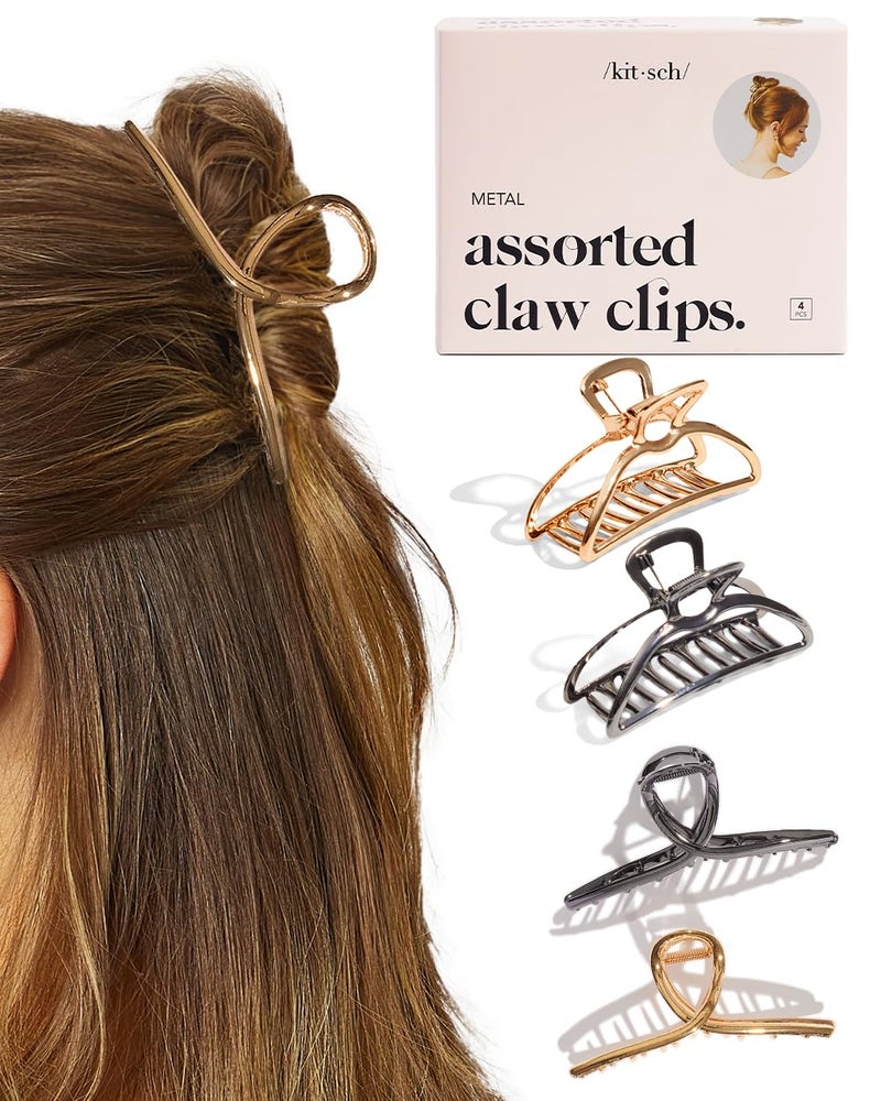 Kitsch Kitsch Metal Claw Clips Durable  Elegant Hair Claw for Women Perfect for Everyday Use  Special Occasions Gold  Hematite  4Piece