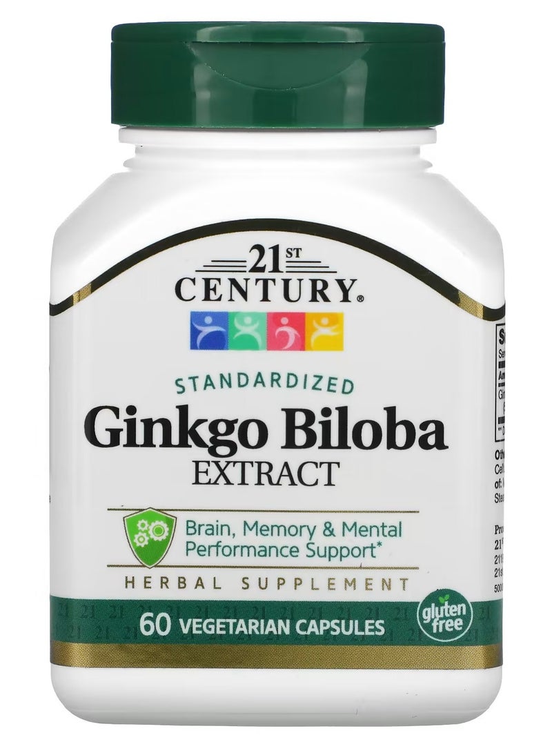 21st Century, Ginkgo Biloba Extract, Standardized, 60 Vegetarian Capsules (60 mg per Capsule)