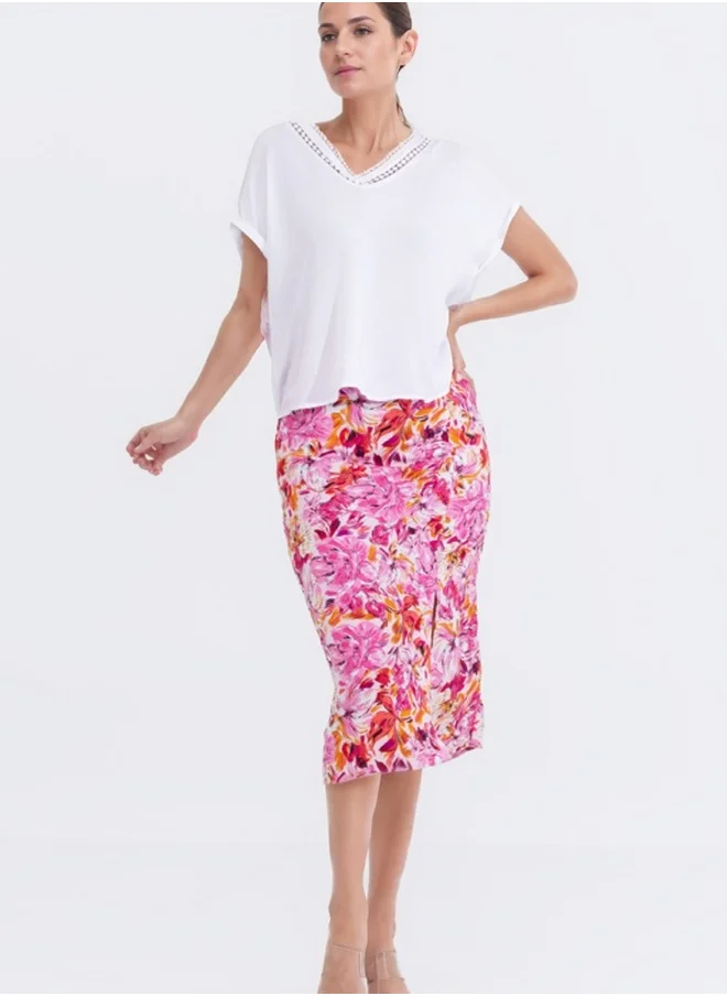 هايليز V-Neck Lace Trim Blouse - White