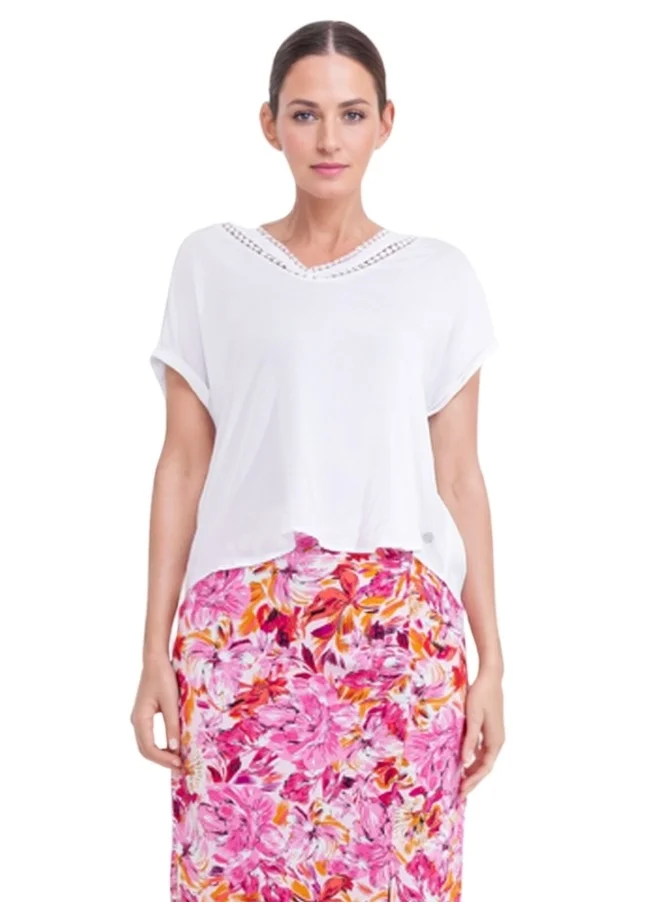 هايليز V-Neck Lace Trim Blouse - White