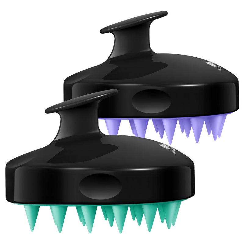 HEETA Hair Scalp Massager Shampoo Brush 2 Pack, Soft Silicone Bristles to Remove Dandruff, Waterproof Hair Scrubber for Both Wet Dry Use, Suitable for Men & Women (Turquoise & Purple) - Image 1
