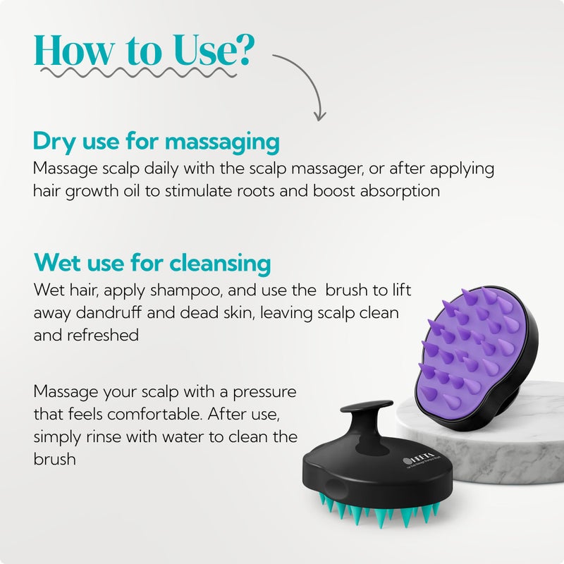 HEETA Hair Scalp Massager Shampoo Brush 2 Pack, Soft Silicone Bristles to Remove Dandruff, Waterproof Hair Scrubber for Both Wet Dry Use, Suitable for Men & Women (Turquoise & Purple) - Image 5