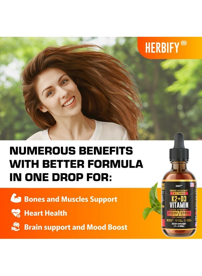 HERBIFY Vitamin D3 K2 Drops - Liquid Vitamins for Women, Men & Teen - Bone Strength Supplements - D3 K2 Mt Vitamins for Immune Support & Heart Health - Vitamin D3 10000 Iu Liquid K2 Drops - 2 oz - Image 4