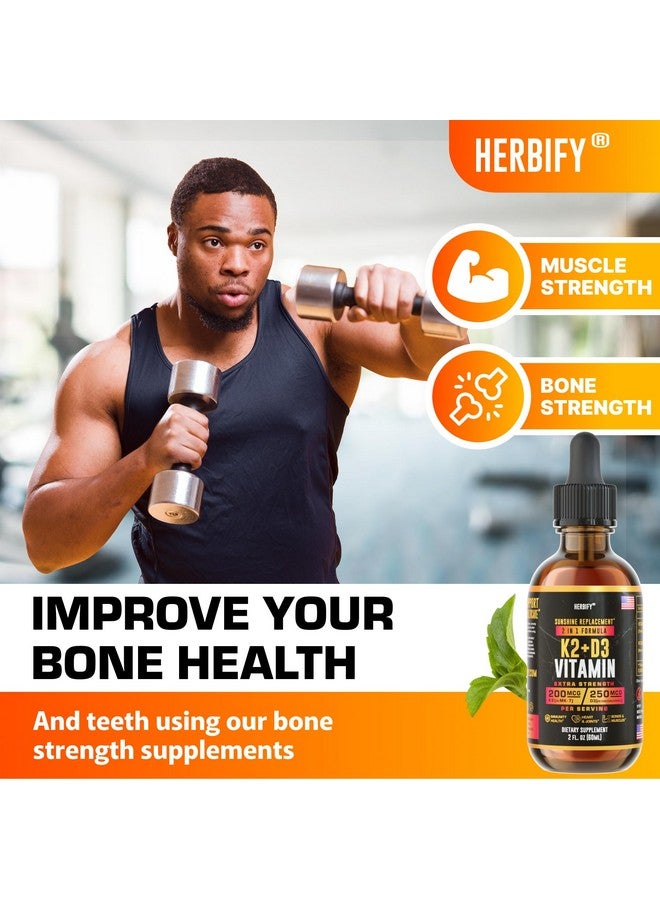 HERBIFY Vitamin D3 K2 Drops - Liquid Vitamins for Women, Men & Teen - Bone Strength Supplements - D3 K2 Mt Vitamins for Immune Support & Heart Health - Vitamin D3 10000 Iu Liquid K2 Drops - 2 oz - Image 3