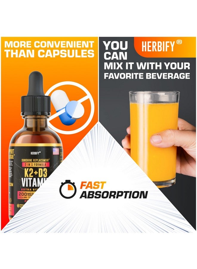 HERBIFY Vitamin D3 K2 Drops - Liquid Vitamins for Women, Men & Teen - Bone Strength Supplements - D3 K2 Mt Vitamins for Immune Support & Heart Health - Vitamin D3 10000 Iu Liquid K2 Drops - 2 oz - Image 5