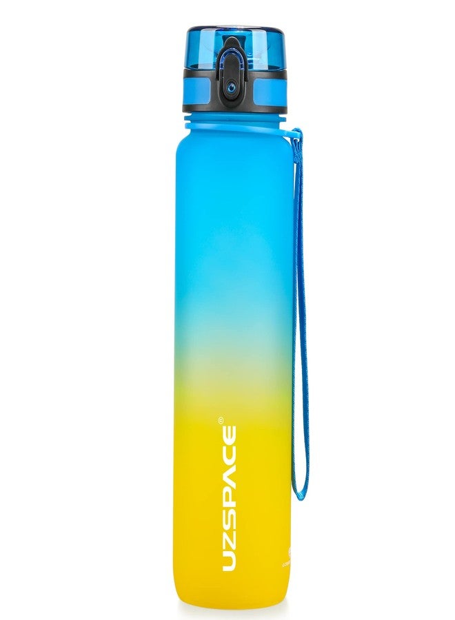 UZSPACE 32 OZ water bottles , Leak Proof BPA Free Tritan Plastic Reusable Water Bottle for Travel Gym Fitness Running Sports School (Blue&Yellow ,32OZ) - Image 1