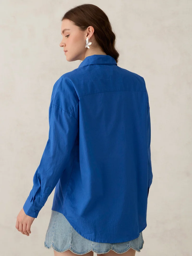 أوجيدر Blue Solid Oversized Shirt