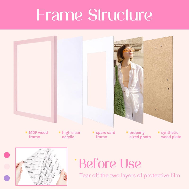 TWING TWING 8x10 Picture Frame Light Pink Photo Frame Display Picture 5x7 with Mat or 8x10 Without Mat Colored Photo Collage Frame for Wall Mounting or Table Display Ideal to Mothers Day Gifts 1 Pack  - Image 4