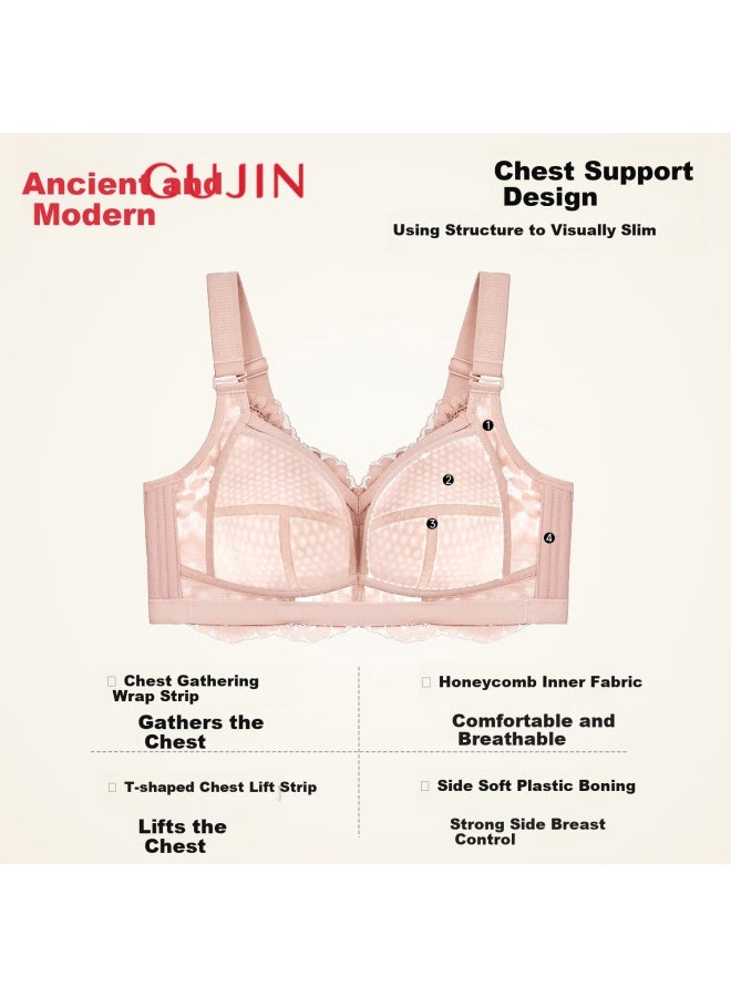Gujin Women's Large Bust Minimizing Push-up Wireless Thin Breathable Bra - Image 1