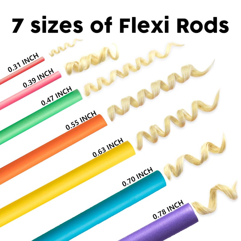 xnicx 47 pcs 7'' Hair Curlers Rollers Flexi Rods Flexible Curling Rods Set No Heat Heatless Bendy Foam Hair Curls for Long,Medium,Short Hair to Sleep in - Image 2