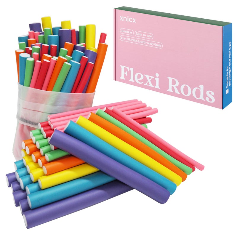xnicx 47 pcs 7'' Hair Curlers Rollers Flexi Rods Flexible Curling Rods Set No Heat Heatless Bendy Foam Hair Curls for Long,Medium,Short Hair to Sleep in - Image 1