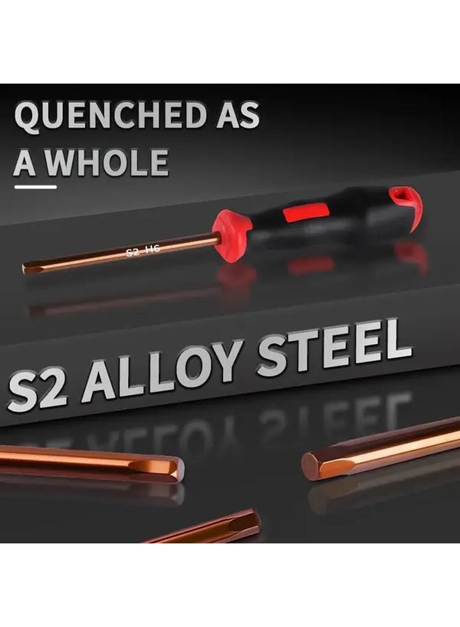 مجموعة مفكات سداسية مسطحة من فولاذ S2 بمقبض أحمر وأسود عالي التقنية 6 نقاط 1.5، 2، 2.5، 3، 4، 5، 6 مم - Image 5