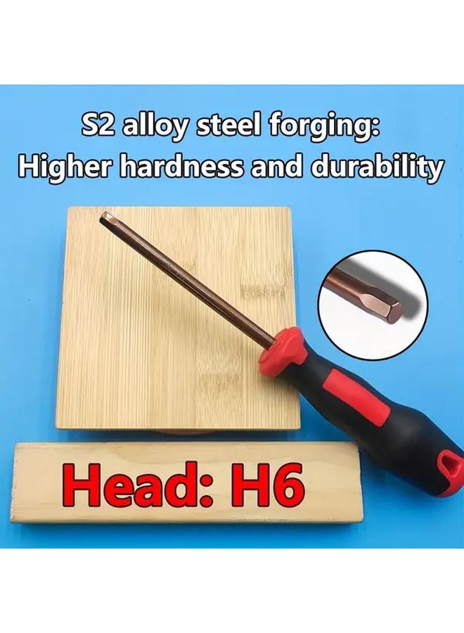 مجموعة مفكات سداسية مسطحة من فولاذ S2 بمقبض أحمر وأسود عالي التقنية 6 نقاط 1.5، 2، 2.5، 3، 4، 5، 6 مم - Image 1