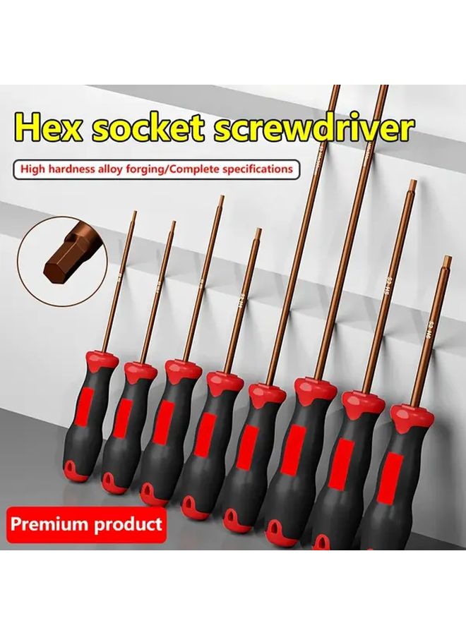 مجموعة مفكات سداسية مسطحة من فولاذ S2 بمقبض أحمر وأسود عالي التقنية 6 نقاط 1.5، 2، 2.5، 3، 4، 5، 6 مم - Image 4