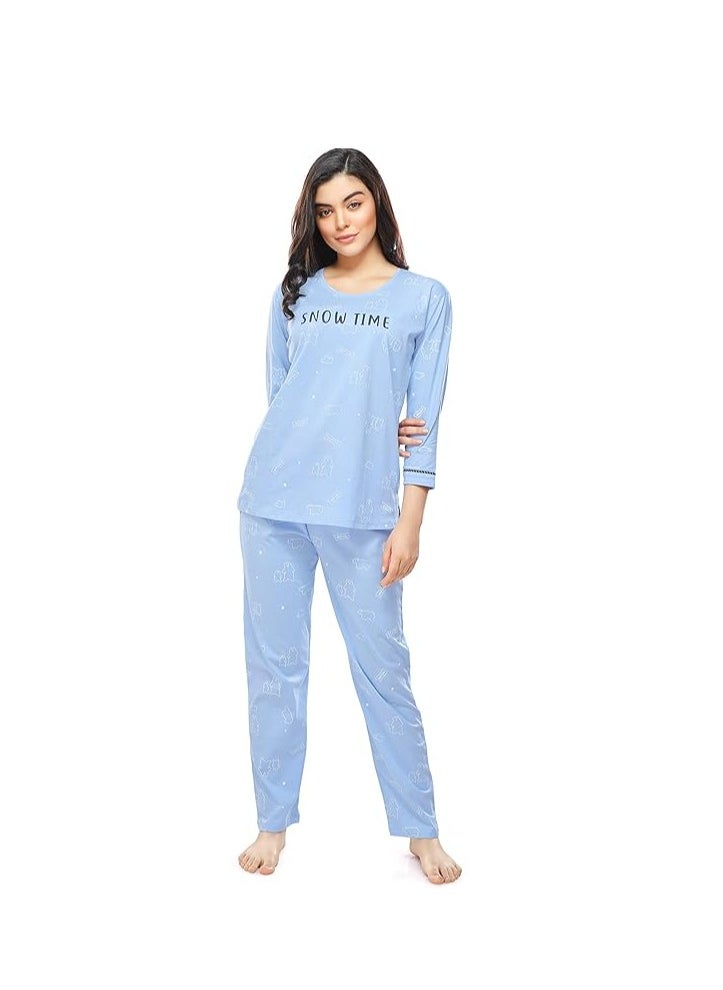 Women's Cotton Flash Printed Night Suit set of Shirt & Pajama Set