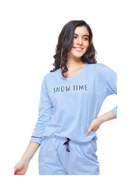 Women's Cotton Flash Printed Night Suit set of Shirt & Pajama Set