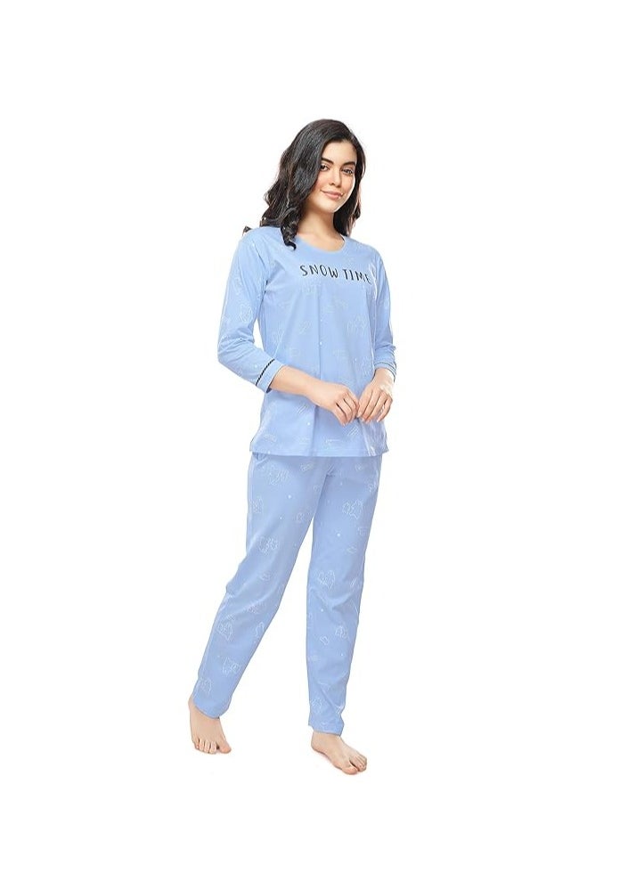 Women's Cotton Flash Printed Night Suit set of Shirt & Pajama Set