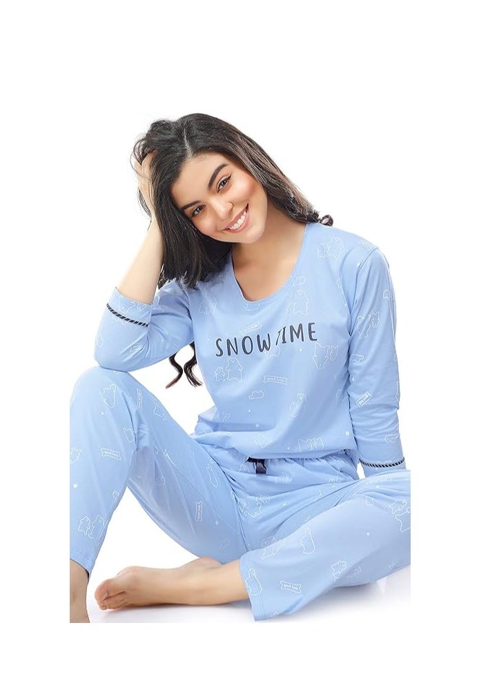 Women's Cotton Flash Printed Night Suit set of Shirt & Pajama Set