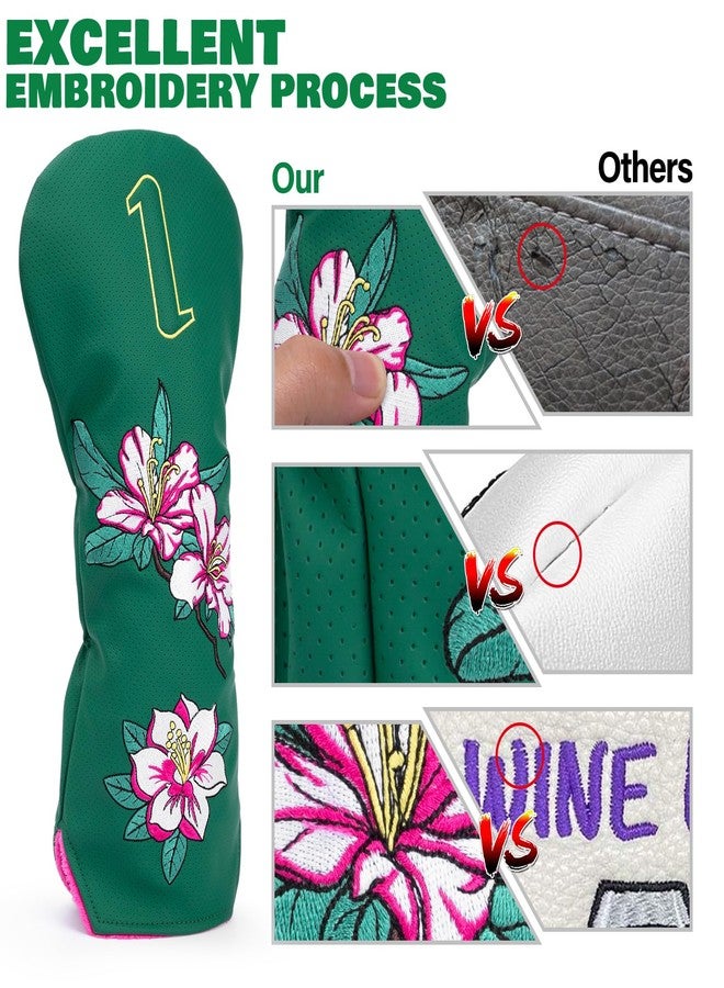 BAIRBRE Golf Club Covers Azalea Embroidery Driver Cover Fariway Wood Headcover Hybrid Cover Leather Golf Headcovers for Most Brand (for 5 Fariway Wood) - Image 5