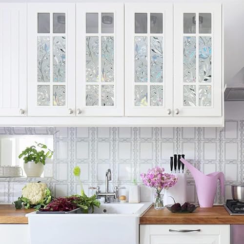 Niviy Window Film Floral Stained Glass Window Privacy Film 17.7 x 78.7 inches Front Door Decorative Glass Privacy Film Removable Static Cling Anti-UV Window Cling - Image 3