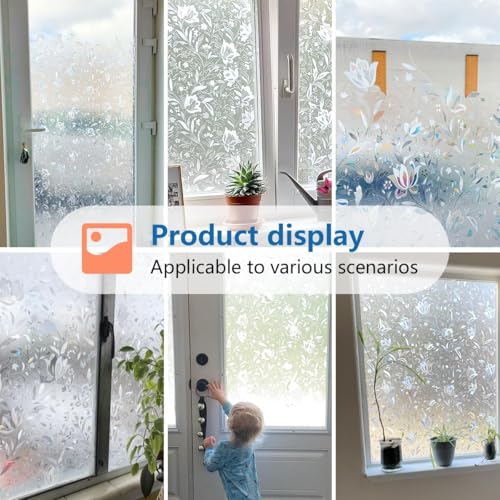 Niviy Window Film Floral Stained Glass Window Privacy Film 17.7 x 78.7 inches Front Door Decorative Glass Privacy Film Removable Static Cling Anti-UV Window Cling - Image 5