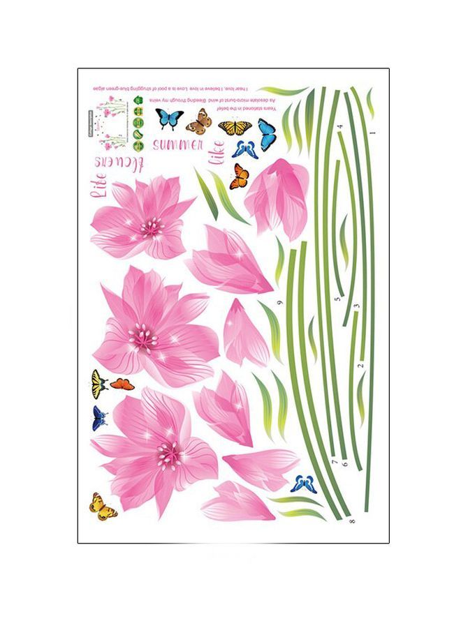 NIBEMINENT Qiangtie Lily Flower Themed Wall Sticker Pink/Green/Brown 60x90cm  - Image 1