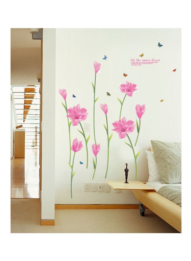 NIBEMINENT Qiangtie Lily Flower Themed Wall Sticker Pink/Green/Brown 60x90cm  - Image 2
