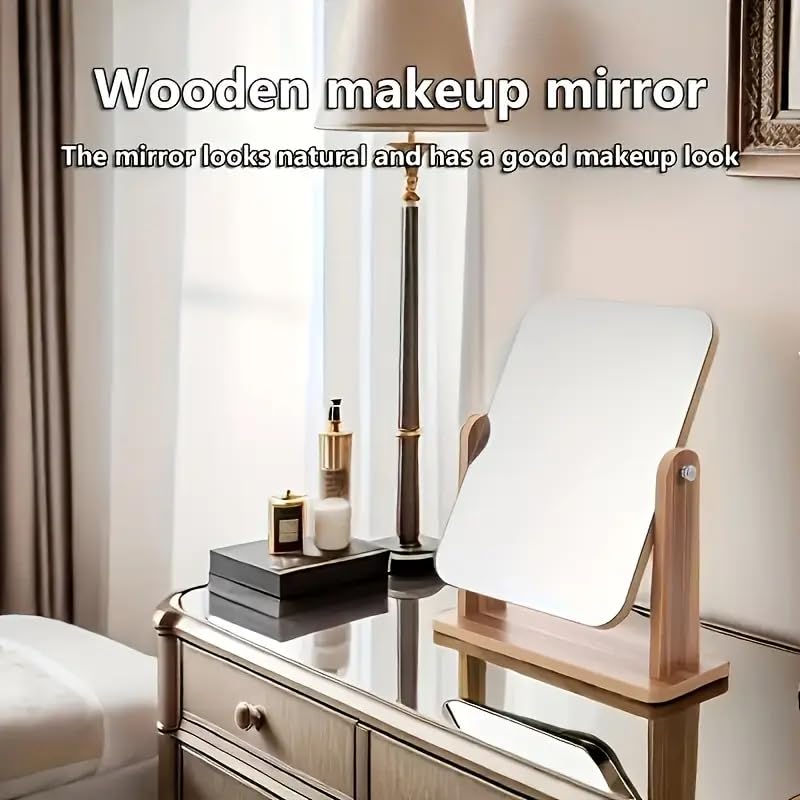 SAJANI Wooden Rectangular Tabletop Makeup Mirror, 360 Degree Portable Adjustable Table Desk Mirror, Vanity Desk for Bathroom, Bedroom, Living Room, Shaving & Makeup (18 * 13) - Image 5