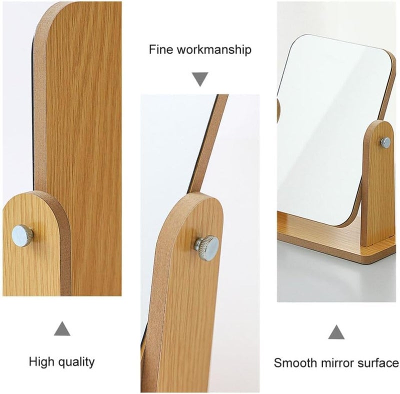 SAJANI Wooden Rectangular Tabletop Makeup Mirror, 360 Degree Portable Adjustable Table Desk Mirror, Vanity Desk for Bathroom, Bedroom, Living Room, Shaving & Makeup (18 * 13) - Image 4