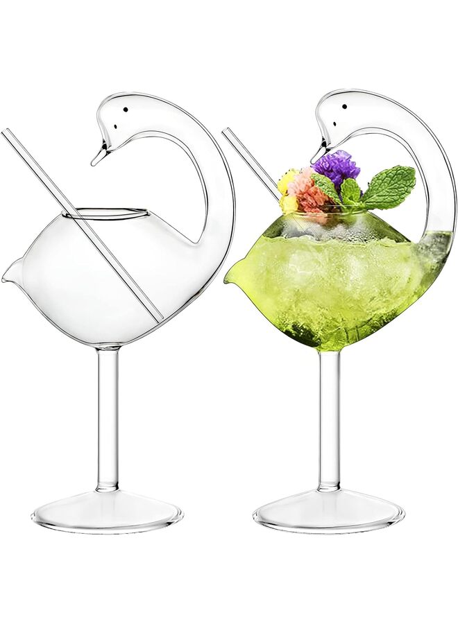 Martini Glasses - Set of 2 Swan Glass 6oz Creative Drinking Glasses Wedding Gift for Juice, Martini, Margarita - Image 1