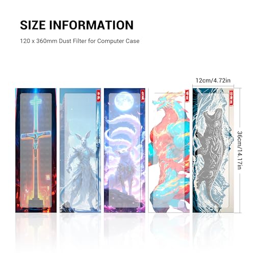 YIMATEECO Dust Filter PC 360mm x 120mm DIY PC Case Dust Mesh Filter for Computer Case Cooler Fan Magnetic Frame Dustproof Cover PVC 50 Mesh Fan Grills PVC UV Ancient Beast 120 360mm1PC White - Image 3