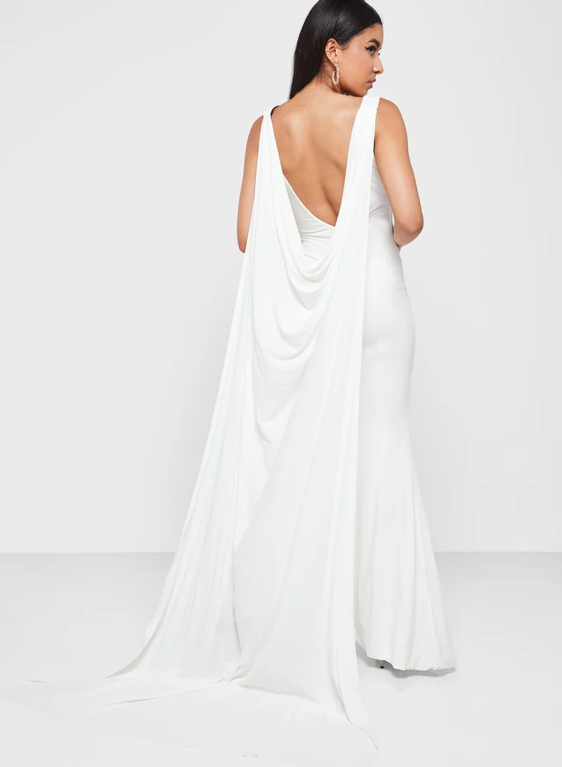 Club L London Cowl Neck Ruched Detail Side Slit Dress