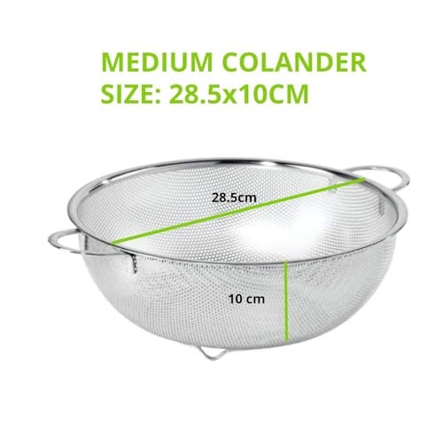 FRESHOME Multipurpose Stainless Steel Colander for Washing Fruits, Rice Strainer, Vegetables Filter Easily in The Kitchen Bowl (Medium) 28.5 x 28.5 x 10 CM, Silver - Image 2